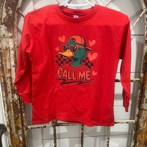 Red Kids Shirt with Duck Graphic DTF Transfer